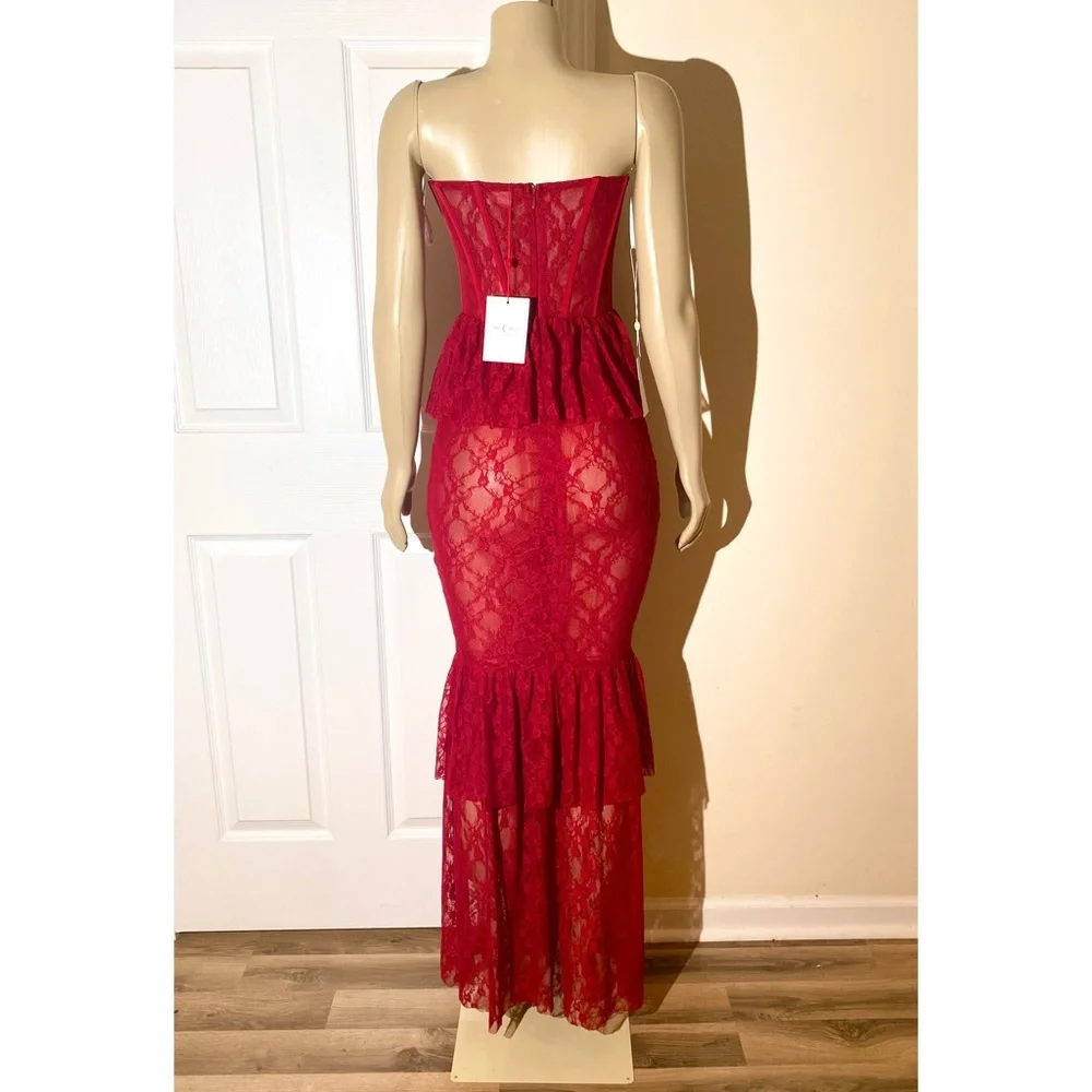 Miss Circle Quennell Burgundy Lace Corset Maxi Dress - Picture 6 of 6